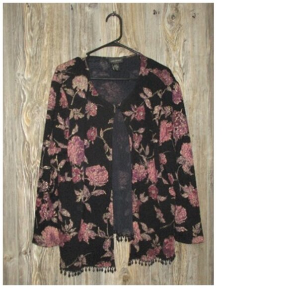 Lane Bryant Sz 22/24 Black Floral Beaded Boho Cardigan Jacket Fairy Grunge - Picture 2 of 11